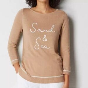 J.Jill Tan Linen-Blend Embroidered Sweater Beach Vibes‎ Sand Sea Women’s Top XS